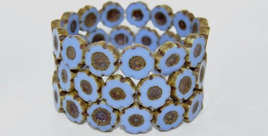 Table Cut Round Beads Hawaii Flowers,Opaque Blue Travertin (33100B-86800), Glass, Czech Republic