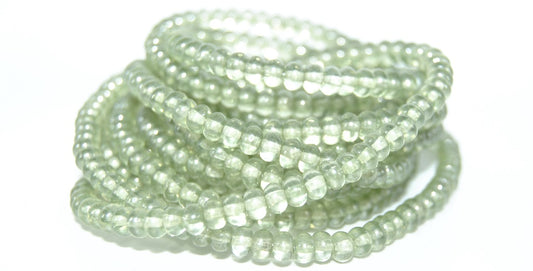 Flat Round Wheel Pressed Glass Beads,Crystal Luster Green Full Coated (00030-14457), Glass, Czech Republic