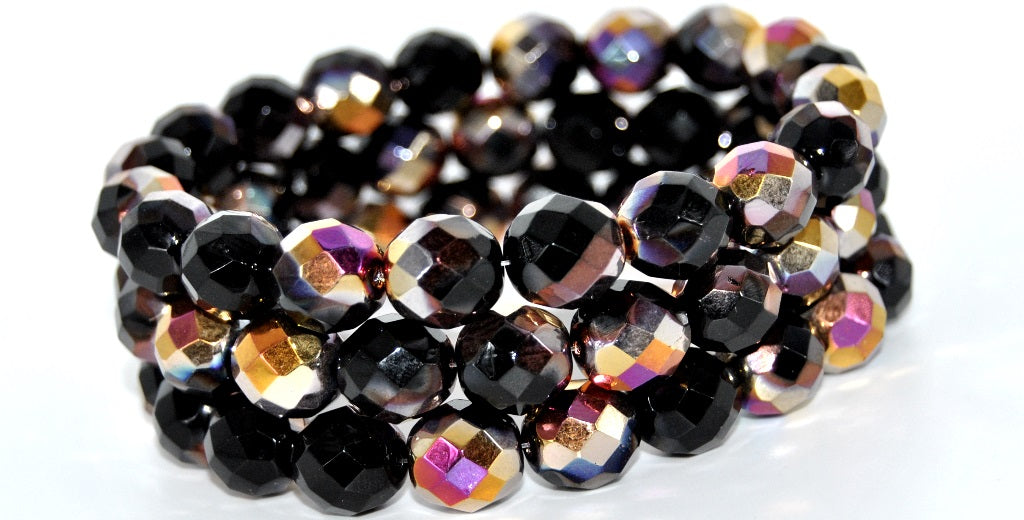 Fire Polished Round Faceted Beads,Black Sliperit (23980-29500), Glass, Czech Republic