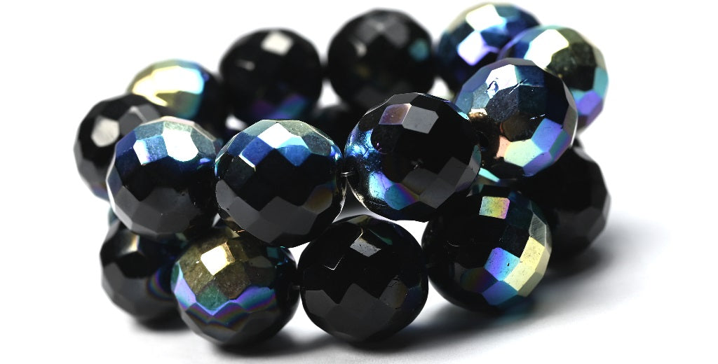 Fire Polished Round Faceted Beads,Black Ab (23980-AB), Glass, Czech Republic