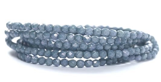 Fire Polished Round Faceted Beads,Chalk White Luster Blue Full Coated (03000-14464), Glass, Czech Republic