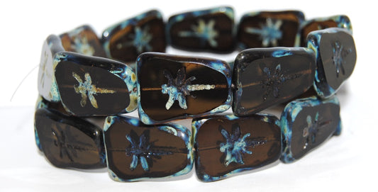 Table Cut Rectangle Beads With Dragonfly,Transparent Brown Picasso (10230-66800), Glass, Czech Republic