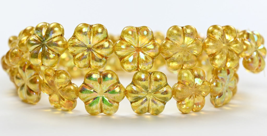 6-Petal Flower Pressed Glass Beads,Crystal 34302 Ab (00030-34302-AB), Glass, Czech Republic