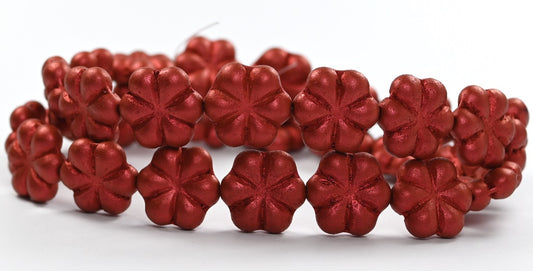 6-Petal Flower Pressed Glass Beads,Lava Red (01890), Glass, Czech Republic