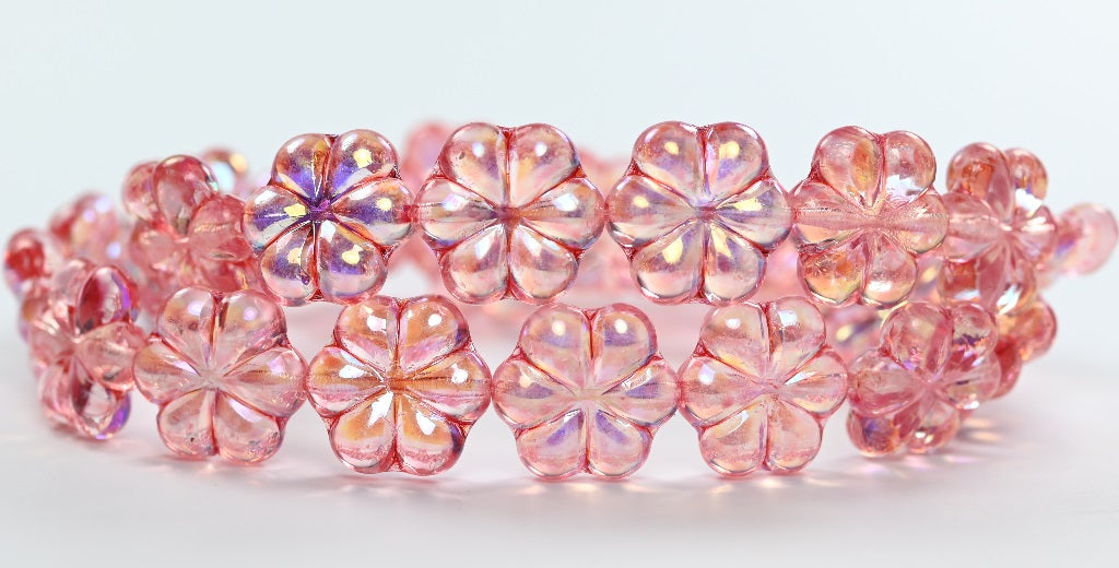 6-Petal Flower Pressed Glass Beads,Crystal 34304 Ab (00030-34304-AB), Glass, Czech Republic