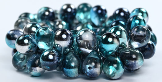 Pear Teardrop Pressed Glass Beads,Crystal Glossy Blue Teal Purple (00030-48223), Glass, Czech Republic