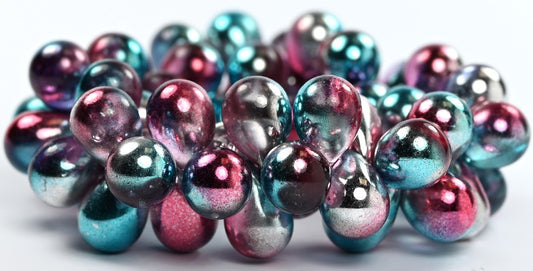 Pear Teardrop Pressed Glass Beads,Crystal Glossy Blue Red (00030-48213), Glass, Czech Republic