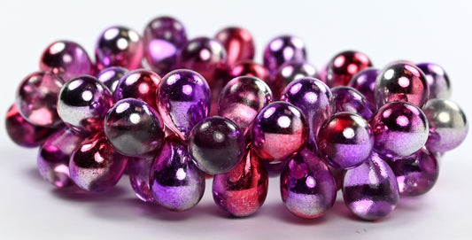 Pear Teardrop Pressed Glass Beads,Crystal Glossy Red Purple (00030-48220), Glass, Czech Republic