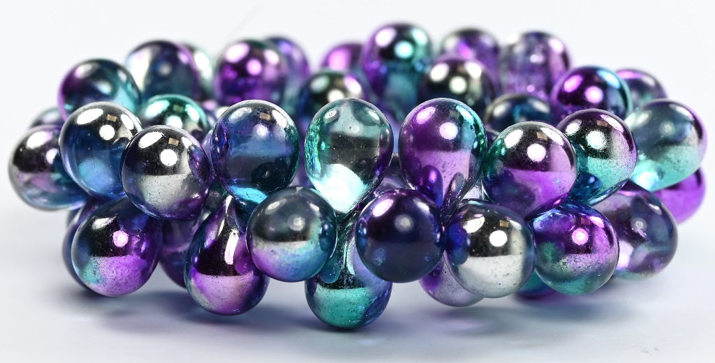 Pear Teardrop Pressed Glass Beads,Crystal Glossy Blue Gray (00030-48203), Glass, Czech Republic