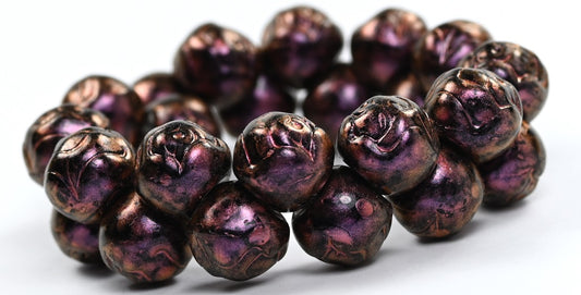 Round Pressed Glass Beads With Rose,86944 (86944), Glass, Czech Republic