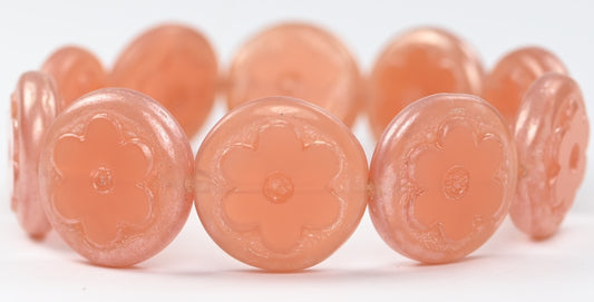 Table Cut Round Beads With Flower, Opal Pink Hematite (71000-14400), Glass, Czech Republic