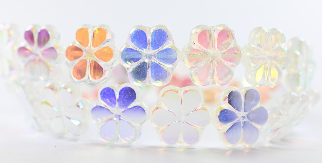 Table Cut Flower Beads, Crystal Ab 2X (30-AB-2X), Glass, Czech Republic