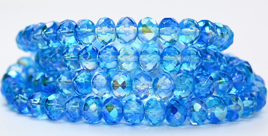 Faceted Special Cut Rondelle Fire Polished Beads, Crystal Glossy Blue (30-48112), Glass, Czech Republic