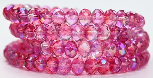 Faceted Special Cut Rondelle Fire Polished Beads, Crystal Glossy Red Pink (30-48120), Glass, Czech Republic