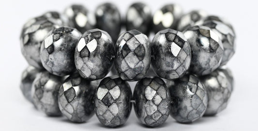 Faceted Special Cut Rondelle Fire Polished Beads, Black Hematite 86700 (23980-14400-86700), Glass, Czech Republic