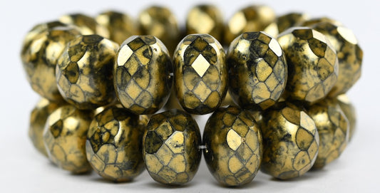 Faceted Special Cut Rondelle Fire Polished Beads, Black Hematite 86720 (23980-14400-86720), Glass, Czech Republic