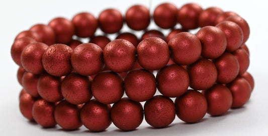 Round Druck Pressed Beads Lava Red (01890), Glass, Czech Republic