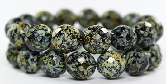 Fire Polished Round Faceted Beads Black Picasso (23980-43400), Glass, Czech Republic