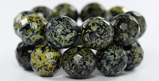 Fire Polished Round Faceted Beads Black Picasso (23980-43400), Glass, Czech Republic